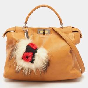 Fendi Tan Leather Large Peekaboo Top Handle Bag