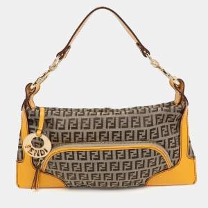 Fendi Yellow/Brown Zucchino Canvas and Leather Small Chef Pocket Shoulder Bag