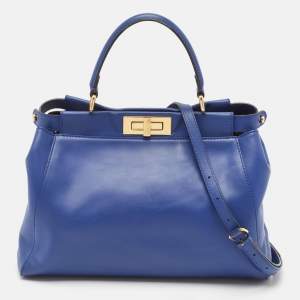 Fendi Blue Leather Regular Peekaboo Top Handle Bag