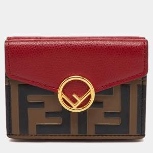 Fendi Brown/Red Zucca Leather F is Fendi Trifold Wallet