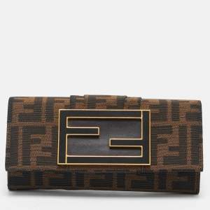Fendi Tobacco Zucca Canvas FF Logo Continental Wallet