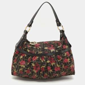 Fendi Brown Zucca Floral Print Canvas and Leather Chef Shoulder Bag