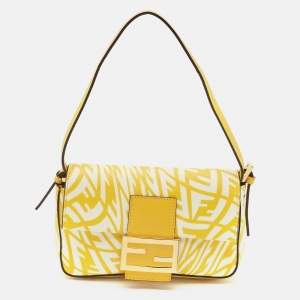 Fendi x Sarah Coleman Yellow Glazed Canvas Vertigo Mini Baguette Bag