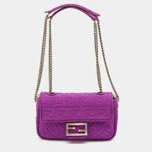 Fendi Fuchsia Zucca Embossed Fabric Midi Baguette Flap Bag