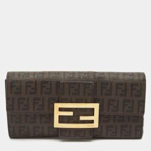 Pre Owned Fendi Brown Zucchino Coated Canvas Forever Continental Wallet