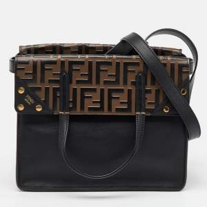 Fendi Black/Brown Zucca Embossed Leather Grace Flip Convertible Tote