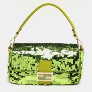 Fendi Green Sequins Paillettes Medium Sex and The City Baguette Bag