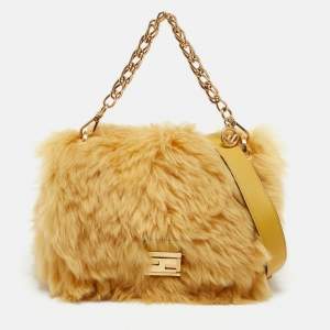Fendi Yellow Fur Kan U Top Handle Bag