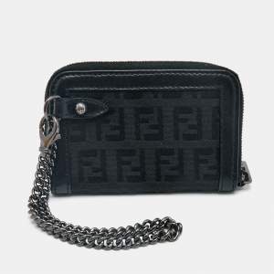 Fendi Black Zucchino Fabric and Leather Zip Coin Purse