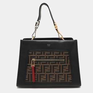 Fendi Black/Brown Zucca Leather Small Runaway Shoulder Bag