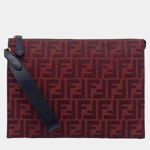 Fendi Burgundy Fabric Zucca Clutch