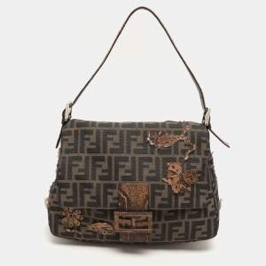 Fendi Brown Zucca Canvas and Python Embellished Mama Forever Shoulder Bag