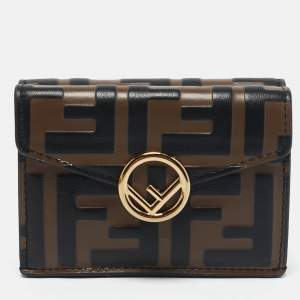 Fendi Tobacco/Black Zucca Leather Micro F Trifold Wallet