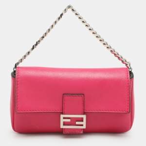 Fendi Pink Leather Micro Baguette Bag