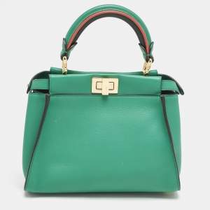Fendi Green Leather Mini Peekaboo Top Handle Bag