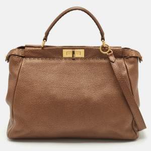 Fendi Bronze Selleria Leather Large Peekaboo Top Handle Bag