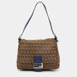 Fendi Brown/Blue Zucchino Canvas and Leather Mama Forever Shoulder Bag
