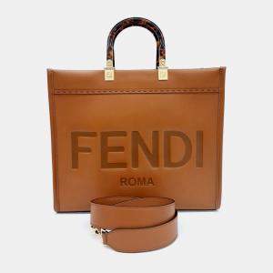 Fendi Brown Leather Sunshine Tote and Shoulder Bag
