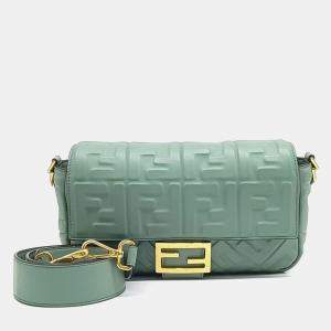 Fendi Green Leather Baguette Bag