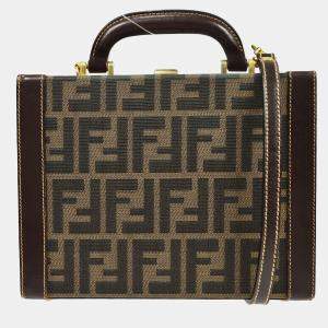 Fendi Brown Zucca Canvas Leather Vanity Bag
