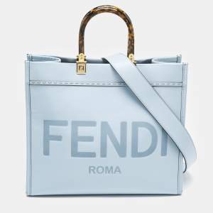 Fendi Light Blue Leather Medium Sunshine Shopper Tote