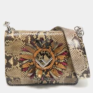 Fendi Beige Python Kan I F Logo Shoulder Bag