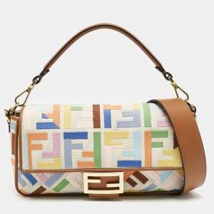 Fendi Multicolor FF Embroidery Canvas Medium Baguette Bag