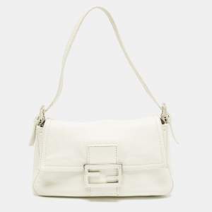 Fendi White Leather Mini Mama Baguette Bag