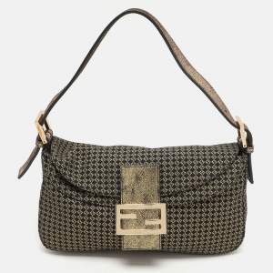 Fendi Gold/Black Printed Fabric and Leather Mama Baguette Bag
