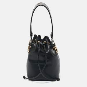 Fendi Black Leather Mini Mon Tresor Drawstring Bucket Bag