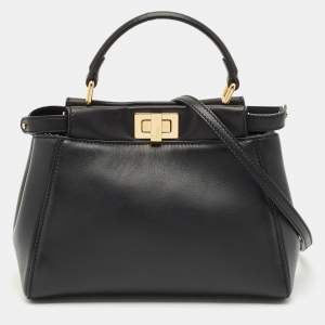 Fendi Black Leather Mini Peekaboo Top Handle Bag