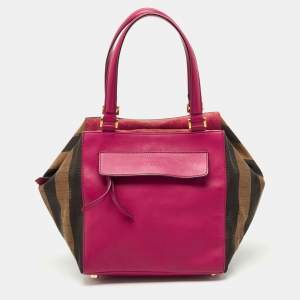 Fendi Pink/Tobacco Stripe Canvas and Leather Magnetic Snap Bag