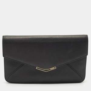 Fendi Black Leather 2Jours Envelope Clutch