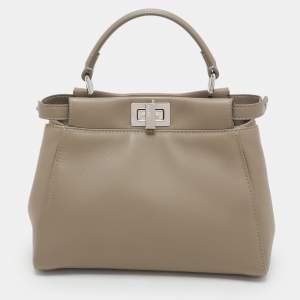 Fendi Beige Leather Mini Peekaboo Top Handle Bag