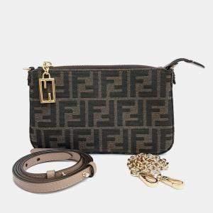 Fendi Brown Fabric Baguette Pouch Shoulder Bag