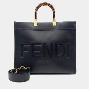 Fendi Black Leather Sunshine Tote Bag