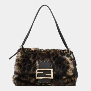 Fendi Brown Selleria Fur Baguette Bag