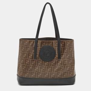 Fendi Brown/Black Zucca Coated Canvas and Leather FF 1974 Stamp Patch Shopper Tote