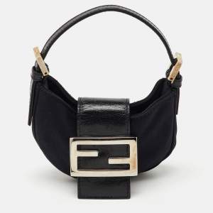 Pre Owned Fendi Black Fabric and Leather Mini Croissant Pochette