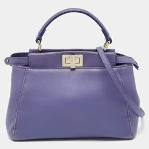 Fendi Purple Leather Mini Peekaboo Top Handle Bag