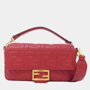 Fendi Baguette Red Lambskin Shoulder Bag