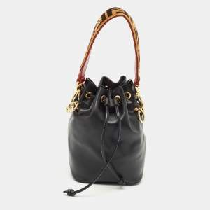 Fendi Black Leather Mini Mon Tresor Drawstring Bucket Bag