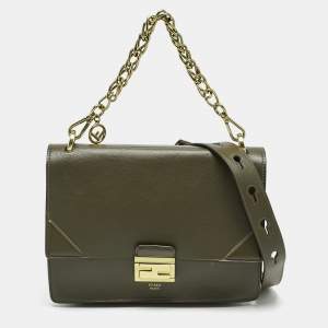 Fendi Olive Green Leather Kan U Shoulder Bag