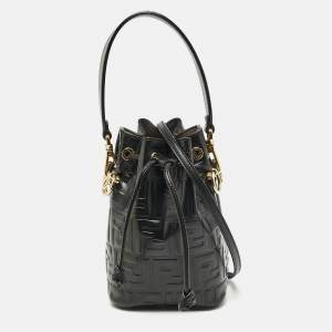 Fendi Black Zucca Embossed Leather Mini Mon Tresor Bucket Bag