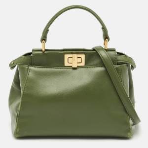 Fendi Olive Green Leather Mini Peekaboo Top Handle Bag