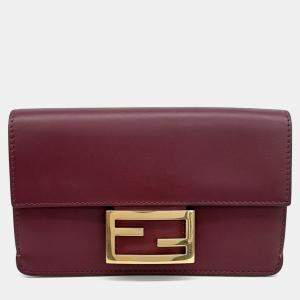 Fendi Burgundy Leather Flat Baguette Bag