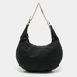 Fendi Black Zucca Canvas and Patent Leather Chef Chain Hobo