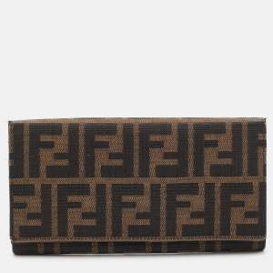 Fendi Tobacco Zucca Canvas Flap Continental Wallet