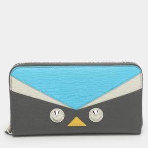 Fendi Multicolor Patchwork Leather Monster Eye Zip Around Wallet