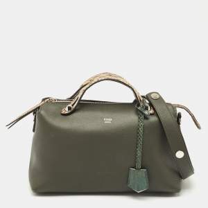 Fendi Dark Green/Beige Leather and Snakeskin Trim Medium By The Way Bag